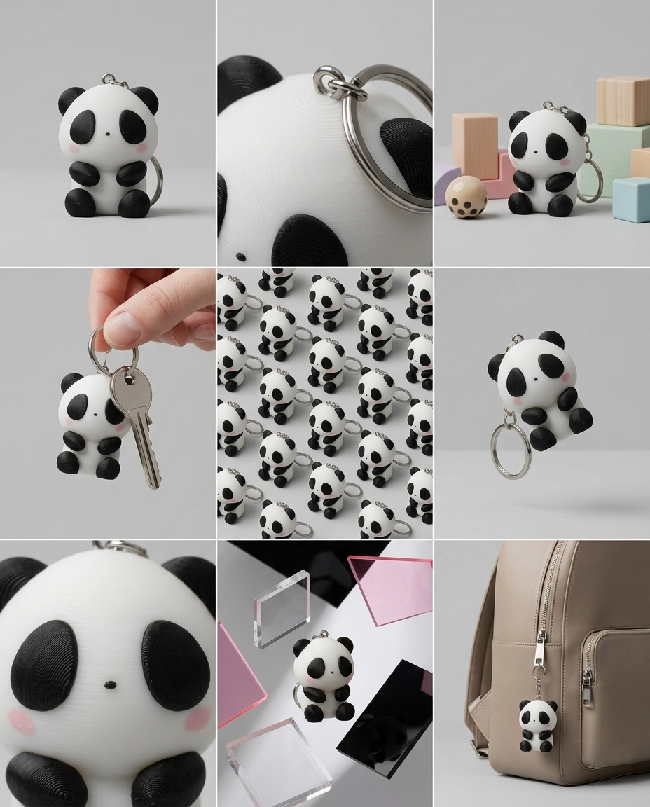 Cute 3D Printed Panda Keychain