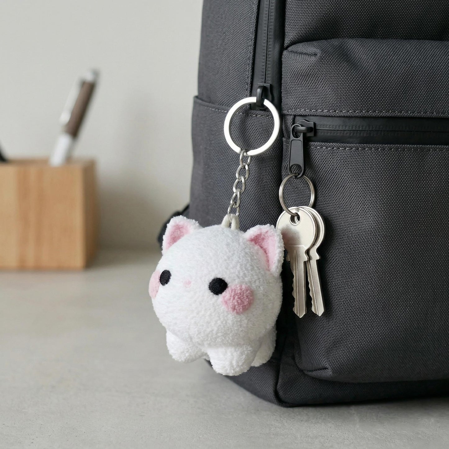 Cute 3D Printed Buff Cat Keychain