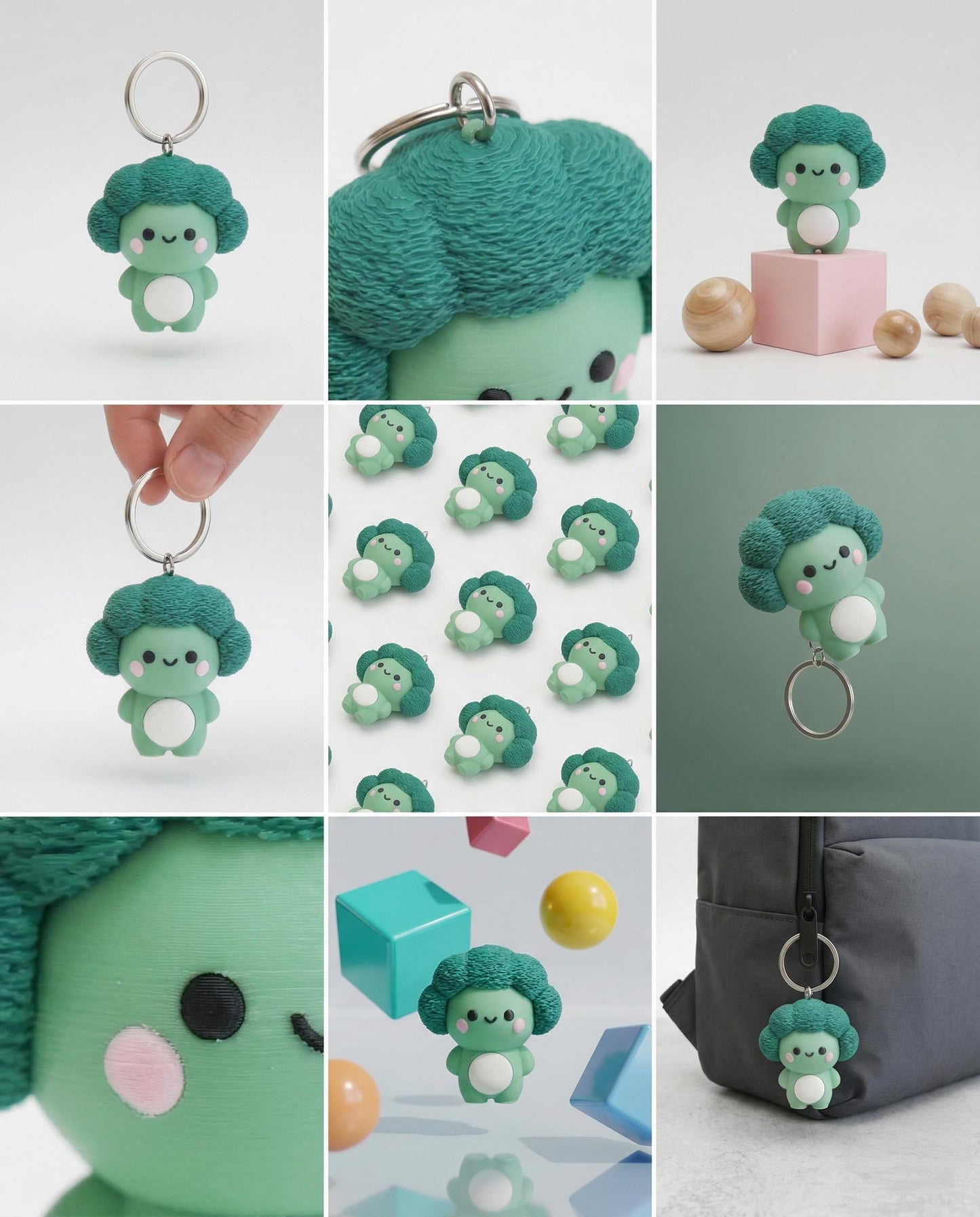 Cute 3D Printed Buff broccoli Keychain