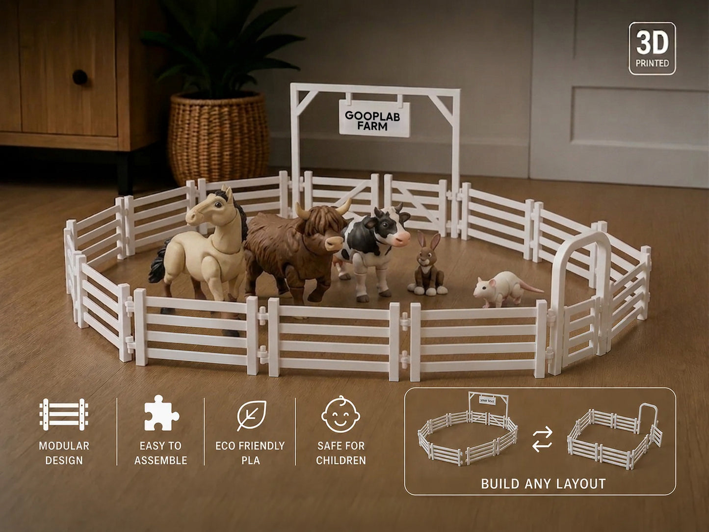Farm Animals Toy Set – 5-Piece with Fence