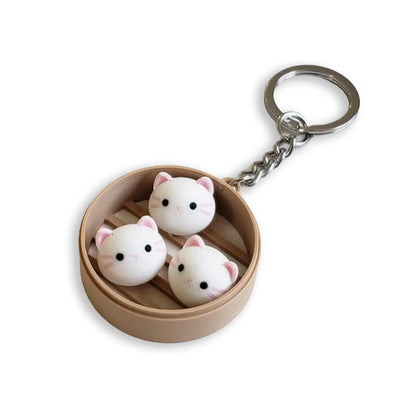 Cute 3D Printed Basket with 3 Cats Keychain
