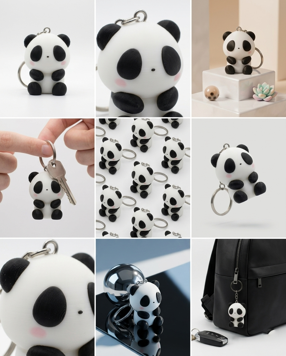 Cute 3D Printed Panda Keychain